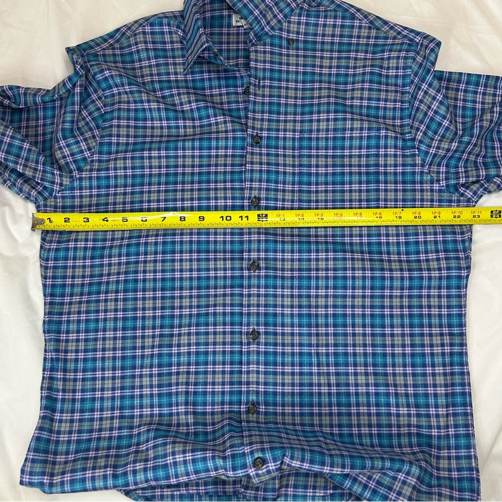 Peter Millar Soft button down Blue Plaid Men's size medium Shirt long sleeve - Picture 7 of 10